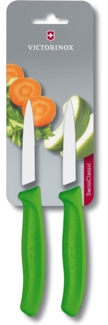 Victorinox, Swiss Classic, Profi Gemüsemesser-Set, Extra Scharfe Klinge, gerader Schliff, 8 cm, Robuster Kunststoffgriff, Rostfreier Stahl, grün