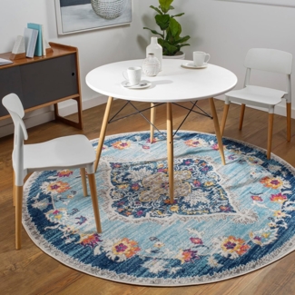 Livabliss Teppich Traditional, rund, Höhe: 10 mm, Vintage Orientteppich, Kurzflor Boho Wohnzimmerteppich, Läufer