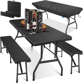 Kesser® Bierzeltgarnitur 3-teilig, klappbar, Polyrattan, 73 x 75 x 180 cm, Schwarz