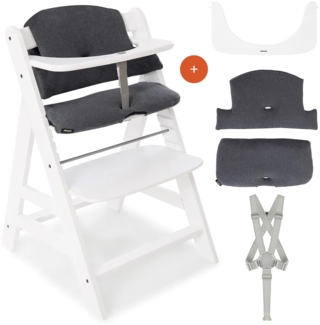 Hauck Hochstuhl Alpha Plus - Mitwachsender Holz Kinderhochstuhl mit Gurt, Schutzbügel und Sitzkissen