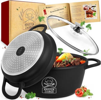 Krustenzauber Bräter Aluguss Bräter mit Deckel backofengeeignet [inkl. Glasdeckel]