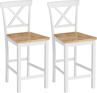 HOMCOM Barhocker mit Rückenlehne und Fußstütze (Küchenstühle, 2 St, Modern Tresenhocker), für Küche, Wohnzimmer, Esszimmer Eiche