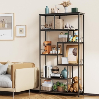 Bealife Offene Bücherregale Bodenstehende Bücherregale Regal Stahlrahmen, Küchenregal Aufbewahrungsmöbel schwarzes Wohnzimmermit 5 Ablagen Aufbewahrungsschrank