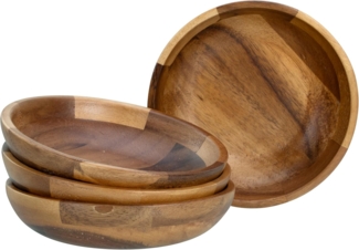 CreaTable, 21576, Serie Akazienholz - Nature Collection, 4-teiliges Geschirrset, Mehrzweckschalenset aus Holz 16,5 cm Holz