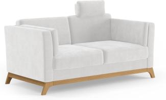 Cavadore 2,5er-Sofa Vida / 2,5-Sitzer Couch im trendigen Design mit massivem Holzrahmen in Eiche, Kopfstütze mit Kuschelkissen / 183 x 84 x 93 / Mikrofaser, Weiß