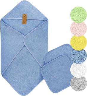 Arus Baby-Kapuzenhandtuch-Set aus Bio-Baumwolle mit 2 Baby-Waschlappen, Hellblau, 90 X 90 cm