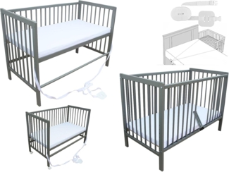 Micoland Beistellbett Kinderbett Beistellbett Babybett 120x60cm + Matratze, Gurt und Räder