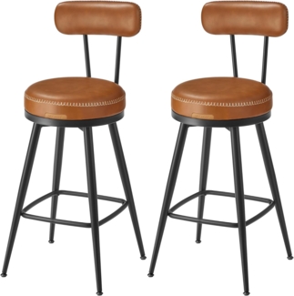VASAGLE EKHO Kollektion - 360° drehbarer Barhocker, 4er Set, Hocker mit Rückenlehne für Kücheninsel, Kunstleder mit Nähten, Mid-Century-Modern-Stil, 65 cm hoch, Küche, Hausbar, karamellbraun LBC289K01