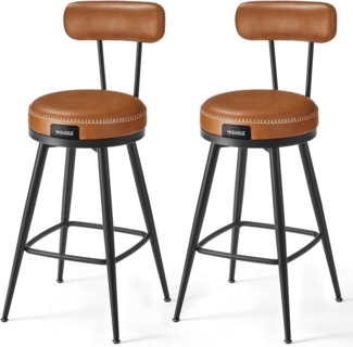 VASAGLE EKHO Kollektion - 360° drehbarer Barhocker, 4er Set, Hocker mit Rückenlehne für Kücheninsel, Kunstleder mit Nähten, Mid-Century-Modern-Stil, 65 cm hoch, Küche, Hausbar, karamellbraun LBC289K01