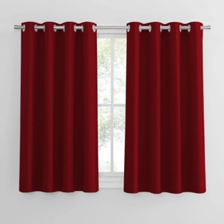 PONY DANCE Verdunkelungsvorhänge Kurz Gardine Wohnzimmer mit Ösen 2er Set Thermo Vorhänge gegen Kälte und Hitze Blackout Curtains for Bedroom, H 137 x B 117 cm, Rot