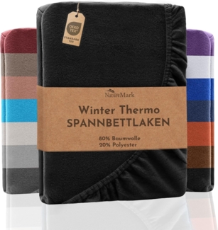 NatureMark Spannbettlaken Winter Thermo Fleece Spannbettlaken, 80% Baumwolle und 20% Polyester, Gummizug: rundum, (1 Stück), 90x190 bis 100x200 cm - Schwarz
