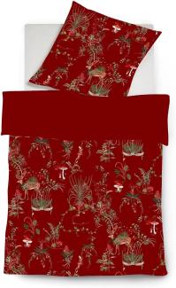 Fleuresse Mako-Satin Bettwäsche 155x220 Hirsch Äste Pilze rot Wende 114291-04