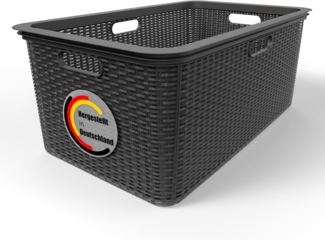 BigDean Wäschekorb 59 x 39 x 26 cm Rattan Design – Wäschewanne Made in Germany