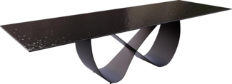 Esstisch Edge 300x100 Reliefglas Rauchschwarz 3D-Design Infinity Metall Schwarz