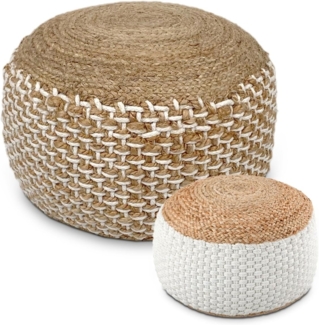 Amagohome Sitzhocker Sitzhocker natur/weiß Sitzpouf Jute rund 50 x H 35 cm Deko Hocker Bod