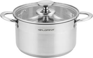FLORINA Edelstahl Topf 6 l 24 cm Durchmesser I Energiesparender Kochtopf FALCON I Topf mit Glasdeckel und Messskala I 3-lagiger Boden gleichmäßige Wärmeverteilung I Ideal für alle Herdarten