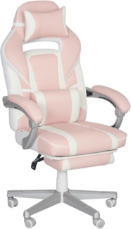 HOMCOM Gamingstuhl mit Fußstütze, höhenverstellbar Schreibtischstuhl mit Kopf- und Lendenkissen, drehbar Gaming Sessel mit neigbare Rückenlehne, Kunstleder, bis 120 kg, Rosa