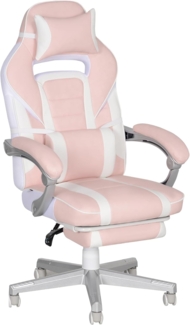 HOMCOM Gamingstuhl mit Fußstütze, höhenverstellbar Schreibtischstuhl mit Kopf- und Lendenkissen, drehbar Gaming Sessel mit neigbare Rückenlehne, Kunstleder, bis 120 kg, Rosa