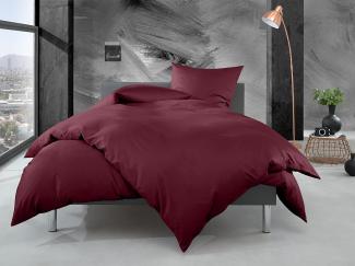 Bettwaesche-mit-Stil Mako Perkal Bettwäsche uni / einfarbig weinrot Garnitur 140x200 + 70x90 cm