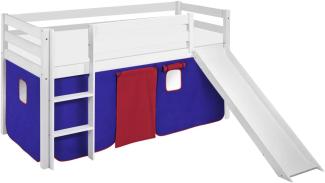 Lilokids 'Jelle' Spielbett 90x190 cm, Blau Rot, Kiefer massiv, mit Rutsche und Vorhang