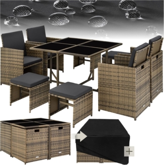 tectake Sitzgruppe Rattan Sitzgruppe, (Set, 9-tlg), für 4 bis 8 Personen