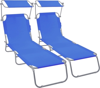 VOUNOT® 2er Set Sonnenliege Klappbar, Gartenliege mit Dach und 4-Fach Verstellbarer Rückenlehne, Leichte Strandliege für Garten, Terrasse, Camping, Pool & Strand, Blau