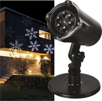 EMOS Schneeflocken LED Projektor, weiße Schneeflocken, effektvolle Wandbeleuchtung, Fassaden-, Wand- und Mauer-Projektion, IP44, Weihnachtsbeleuchtung für Außen & Innen, 3m Kabel, Schwarz, DCPC02