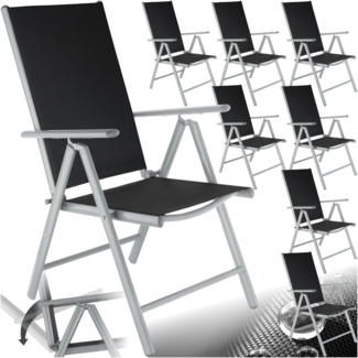 tectake® Aluminium Gartenstuhl 8er Set, Klappstuhl mit 7-Fach Verstellbarer Rückenlehne, wetterfest, Camping Stuhl mit Armlehnen, für Garten Terrasse Balkon, Gartenmöbel Set mit 8 Stühlen - Silber