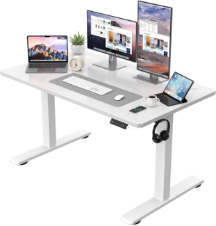 JUMMICO Höhenverstellbarer Schreibtisch KOMPLETTE TISCHPLATTE Elektrischer Schreibtisch Höhenverstellbar mit Memory-Funktion Steh-Sitz Tisch Computertisch 120x60 cm Weiß