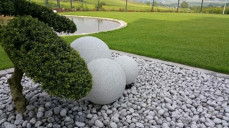 TRANGO LED Kugelleuchte, 3er Set 202530GB in 20/25/30cm Durchmesser IP65 LED Gartenkugel inkl. je 1x E27 LED Leuchtmittel & je ca. 5 Meter IP44 Kabel in Granitstein-Optik *NATURE*, Leuchtstein, Gartenleuchte, Leuchtkugel