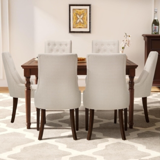 COLAMY Wingback Esszimmerstühle 6er Set, Gepolsterte Küchenstühle mit Massivholzbeinen - Moderne Essstühle für Küche, Restaurant & Wohnzimmer - Beige
