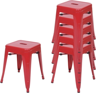 6er-Set Hocker HWC-A73, Metallhocker Sitzhocker, Metall Industriedesign stapelbar ~ rot