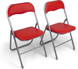 HAEST Set: 2X Klappstühle mit Metallrahmen und Kunstlederbezug, Silber-rot