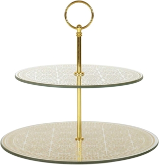 HOME DECO FACTORY, KA0119, Double 25 cm Glass Presentation Tray with Gold and Gray Accents, Ideal for Desserts and Appetizers, Elegant Design, Size 25 cm, Gold/Gray Color