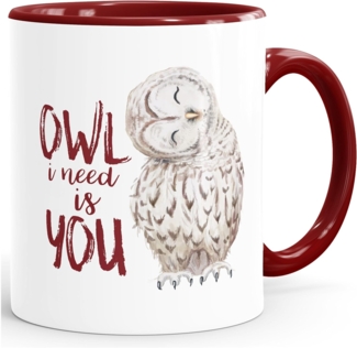 MoonWorks Tasse ''Kaffee-Tasse Eule Owl I need is you Liebe Spruch Geschenk Valentinstag Weihnachten Ehe Partnerschaft MoonWorks''