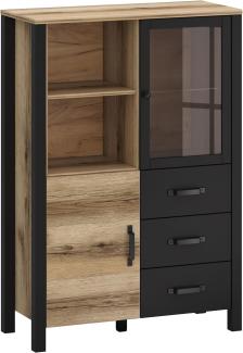 Highboard Vitrinenschrank Derby 101,5x43x146cm Eiche Delano hell schwarz 2-türig