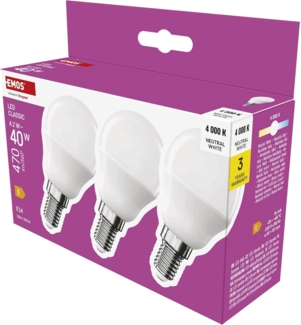 EMOS - LED Lampe Mini Globe 3er Pack - 4,2W Ersatz für 40W Glühbirne - kleine Birne mit E14 Sockel, Helligkeit 470 lm, Neutralweiß 4000 K - 30000 h Lebensdauer, CRI min. 80-150° Abstrahlwinkel