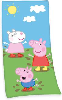 Herding Peppa Pig Velourstuch, Cotton, Mehrfarbig, 75x150 cm