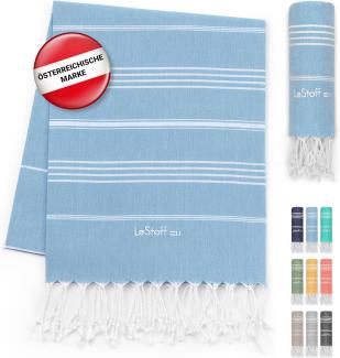 LeStoff Premium Hamamtuch - Vielseitig, Nachhaltig, Saugstark & Schnelltrocknend - 100% Bio-Baumwolle - Strand, Bade, Dusch, Yoga, Spa & Reise-Tuch (200 x 200 cm Light Blue)