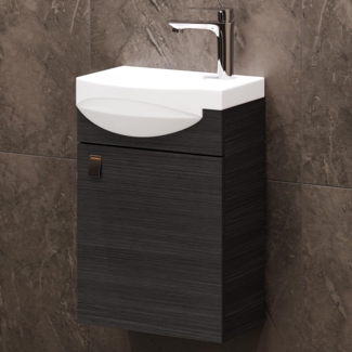 Planetmöbel Waschtischunterschrank 40 cm in Anthrazit mit Waschbecken & Armatur in Chrom, Badezimmmer Möbel für Gäste WC