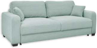 Stella Trading Carrara Bequemes Schlafsofa in Cord-Optik mit Bettkasten, Salbei - Ausziehbares Sofa mit Schlaffunktion - 235 x 89 x 92 cm (B/H/T)