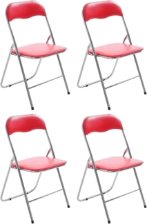 CLP 4er Set Klappstuhl Felix Klappbarer mit Kunstleder PVC Sitz Gepolstert,rot/silber