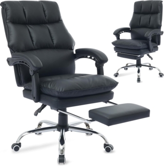SeedWave Bürostuhl Office Chair mit 155° Verstellbare Rückenlehne und Synchrone-Armelehne, Bürostuhl mit Fußstütze und PU-Leder, Schreibtischstuhl