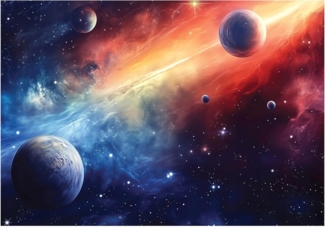 Wallarena Fototapete Kinderzimmer Weltraum Planeten Kinder Vlies Tapete Wandtapete, Glatt Vlies Washable, Weltraum, Planeten, (Packung, 5 St, Vlies Fototapete), Vliestapete bunt blau rot Kinderzimmer Tapete + Kleister Motivtapete