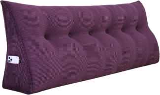 VERCART Großes Keilkissen, Langes Lesekissen, Bettruhe Rückenkissen, Dreieckiges Liegekissen, Dekoratives Kopfteilkissen für Tagesbett oder Tiefes Sofa, Cord Lila, 180cm