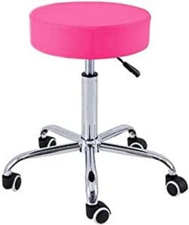 QUIRUMED Hocker mit Chrombasis, 5 Räder, Stahl, rosa Farbe, Kunstlederpolsterung, hochdichte Polsterung, leicht, höhenverstellbar, bis zu 150 kg