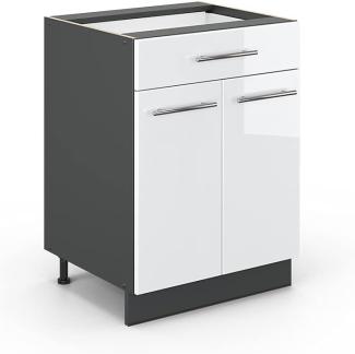 Vicco Schubunterschrank 60 cm Küchenschrank Hängeschrank Küchenzeile Fame-Line (Weiß Hochglanz)