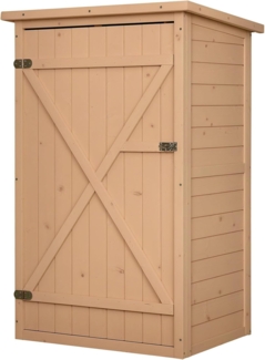 Outsunny Gartenschrank Holz, Geräteschuppen wetterfest 75 x 56 x 115 cm, Gerätehaus mit Tür, Böden, Geräteschrank, Gartenhaus Werkzeugschrank Gartenschuppen für Garten, Terrasse, Hinterhof, Rasen, Natur