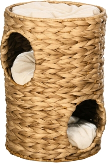 PawHut Kratztonne mit 2 Höhle, Kissen, Katzenbett, (katzenbaum, 1-tlg, kletterbaum), aus Wasserhyazinthe, Hellbraun