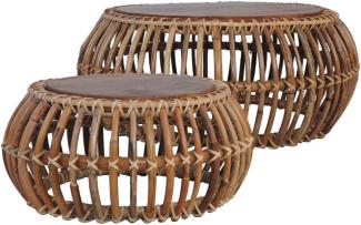 2er Set Couchtisch Natur Rattan